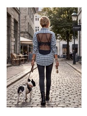 new LF Mel C ㋛ Sheer Panel Plaid Flannel ㋛ Shirt Jacket Shacket Academia ㋛ Blues